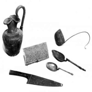 POMPEII: KITCHEN UTENSILS. 
Roman kitchen utensils, 1st century A.D., found in the ruins of Pompeii.
